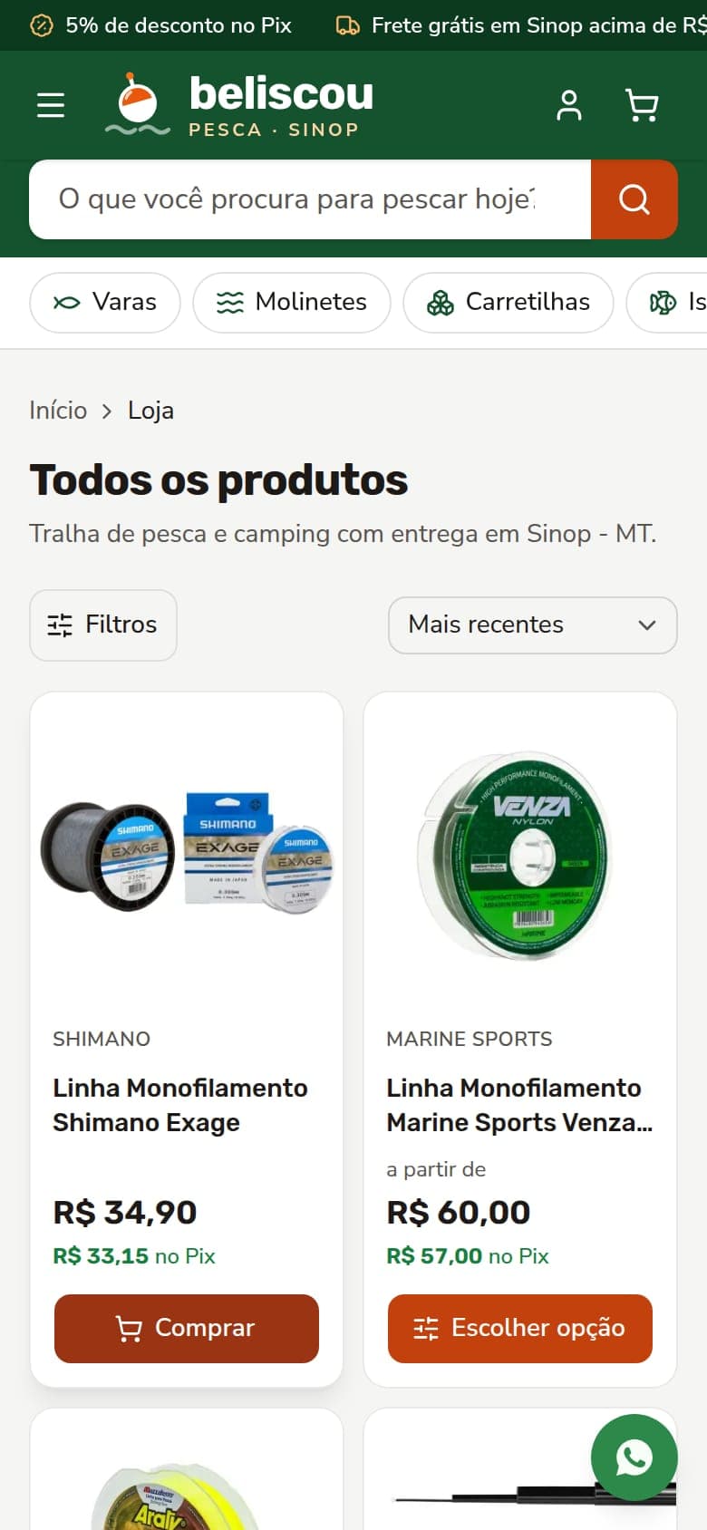 Site Beliscou no celular (outra tela)